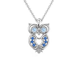 Wise Owl Pendant in 925 Sterling Silver with Aquamarine and Fancy Blue Premium Zirconia