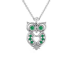 Wise Owl Pendant in 925 Sterling Silver with Emerald and Green Premium Zirconia