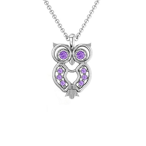 Wise Owl Pendant – Sterling Silver with Amethyst and Amethyst Premium Zirconia