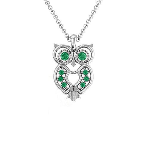 Wise Owl Pendant – Sterling Silver with Emerald and Green Premium Zirconia