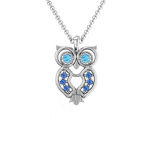 Wise Owl Pendant – Sterling Silver with Blue Topaz and Fancy Blue Premium Zirconia