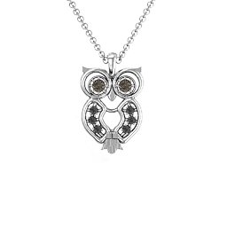 Wise Owl Pendant in 925 Sterling Silver with Smokey Quartz and Black Premium Zirconia