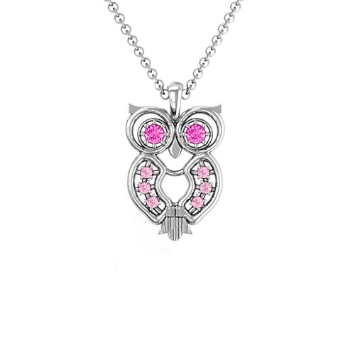 Wise Owl Pendant – Sterling Silver with Pink Tourmaline and Fancy Pink Premium Zirconia