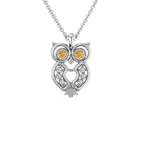Wise Owl Pendant – Sterling Silver with Citrine and White Premium Zirconia