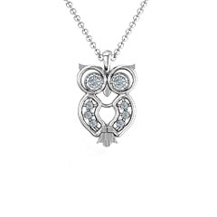 Wise Owl Pendant – 10K Yellow Gold with Cubic Zirconia and White Premium Zirconia