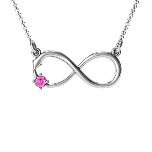 Snake Infinity Pendant – Sterling Silver with Pink Tourmaline