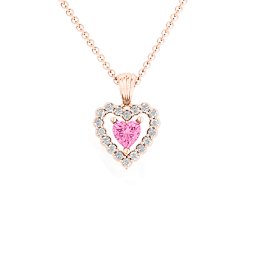 Heart in Heart Halo Pendant in 10K Solid Rose Gold with Pink Tourmaline and White Premium Zirconia