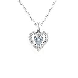 Heart in Heart Halo Pendant in 925 Sterling Silver with Cubic Zirconia and White Premium Zirconia