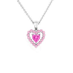 Heart in Heart Halo Pendant in 925 Sterling Silver with Pink Tourmaline and Fancy Pink Premium Zirconia