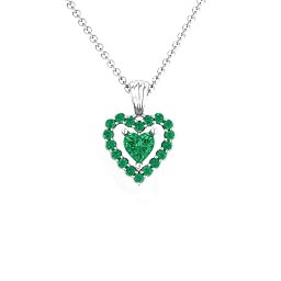 Heart in Heart Halo Pendant in 925 Sterling Silver with Emerald and Green Premium Zirconia