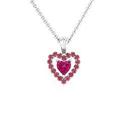 Heart in Heart Halo Pendant in 925 Sterling Silver with Ruby and Red Premium Zirconia