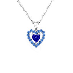 Heart in Heart Halo Pendant in 925 Sterling Silver with Blue Sapphire and Fancy Blue Premium Zirconia