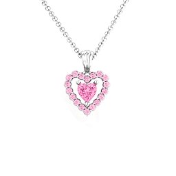 Heart in Heart Halo Pendant in 925 Sterling Silver with Pink Tourmaline and Fancy Pink Premium Zirconia