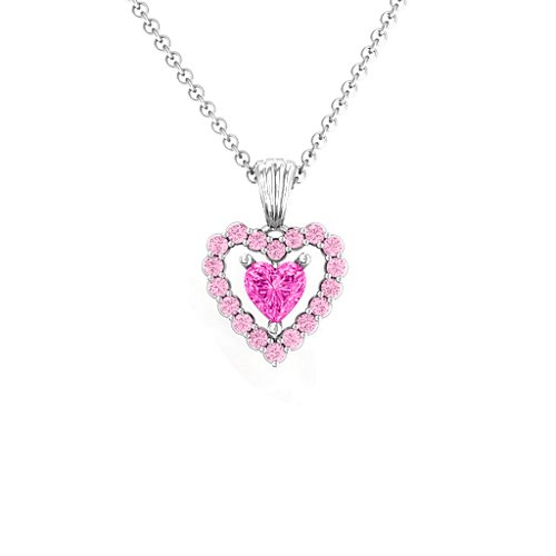 Heart in Heart Halo Pendant – Sterling Silver with Pink Tourmaline and Fancy Pink Premium Zirconia