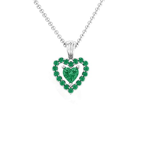 Heart in Heart Halo Pendant – Sterling Silver with Emerald and Green Premium Zirconia