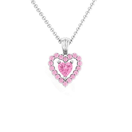 Heart in Heart Halo Pendant – Sterling Silver with Pink Tourmaline and Fancy Pink Premium Zirconia