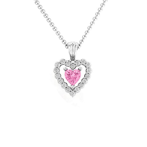 Heart in Heart Halo Pendant – Sterling Silver with Pink Tourmaline and White Premium Zirconia