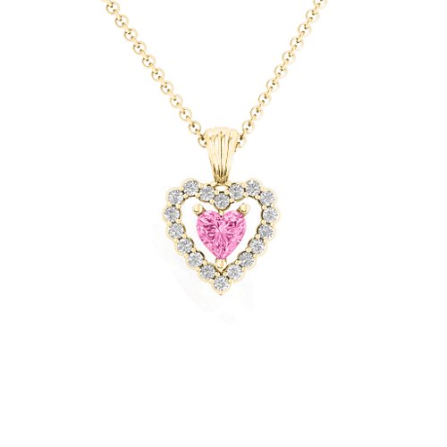 Heart in Heart Halo Pendant – 10K Yellow Gold with Pink Tourmaline and White Premium Zirconia