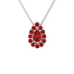 Pear Shape Halo Slide Pendant in 925 Sterling Silver with Garnet