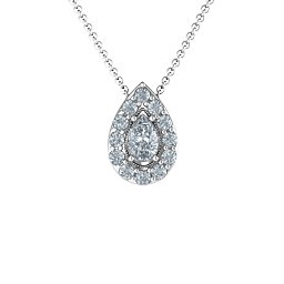 Pear Shape Halo Slide Pendant in 925 Sterling Silver with Cubic Zirconia