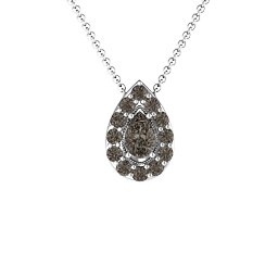 Pear Shape Halo Slide Pendant in 925 Sterling Silver with Smokey Quartz