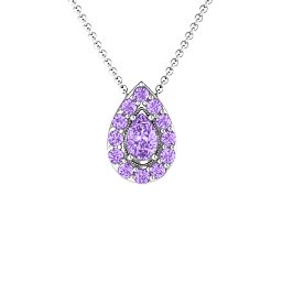 Pear Shape Halo Slide Pendant in 925 Sterling Silver with Amethyst