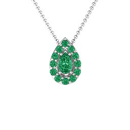 Pear Shape Halo Slide Pendant in 925 Sterling Silver with Emerald