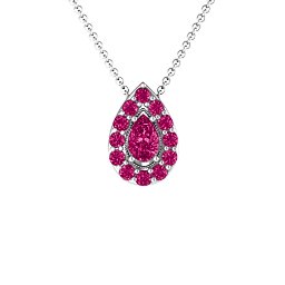 Pear Shape Halo Slide Pendant in 925 Sterling Silver with Ruby