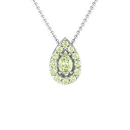 Pear Shape Halo Slide Pendant in 925 Sterling Silver with Peridot