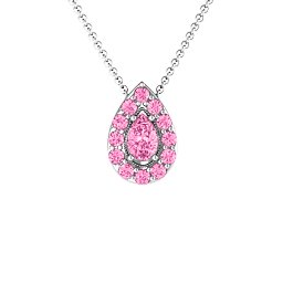 Pear Shape Halo Slide Pendant in 925 Sterling Silver with Pink Tourmaline