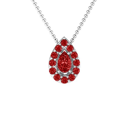 Pear Shape Halo Slide Pendant – Sterling Silver with Garnet