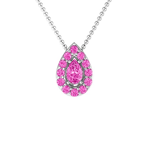 Pear Shape Halo Slide Pendant – Sterling Silver with Pink Tourmaline