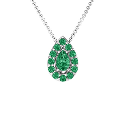 Pear Shape Halo Slide Pendant – Sterling Silver with Emerald