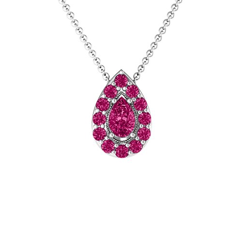 Pear Shape Halo Slide Pendant – Sterling Silver with Ruby