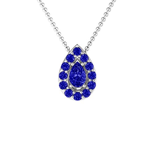 Pear Shape Halo Slide Pendant – Sterling Silver with Blue Sapphire