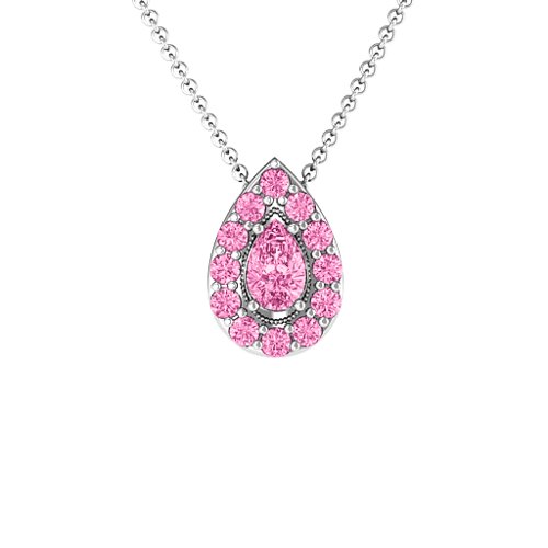 Pear Shape Halo Slide Pendant – Sterling Silver with Pink Tourmaline
