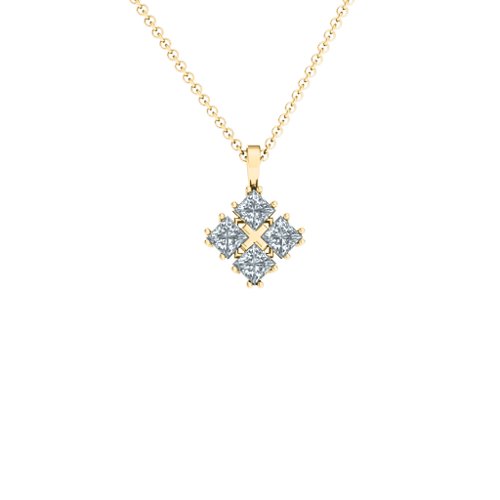 Four Stone Princess Pendant – 10K Yellow Gold with Cubic Zirconia