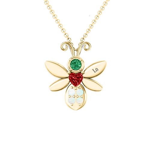 To Bee in Love Pendant – 10K Yellow Gold with Garnet, Emerald, and Opal