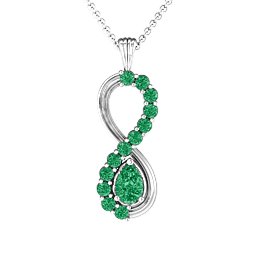 Vertical Infinity Pendant with Pear Gemstone and Accents in 925 Sterling Silver with Emerald