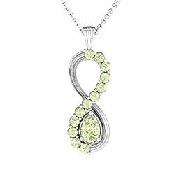 Vertical Infinity Pendant with Pear Gemstone and Accents in 925 Sterling Silver with Peridot