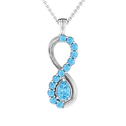 Vertical Infinity Pendant with Pear Gemstone and Accents – Sterling Silver with Blue Topaz