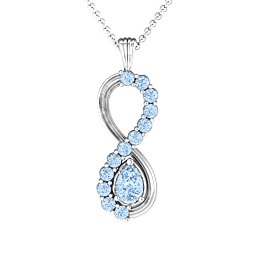 Vertical Infinity Pendant with Pear Gemstone and Accents in 925 Sterling Silver with Aquamarine