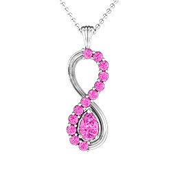 Vertical Infinity Pendant with Pear Gemstone and Accents in 925 Sterling Silver with Pink Tourmaline