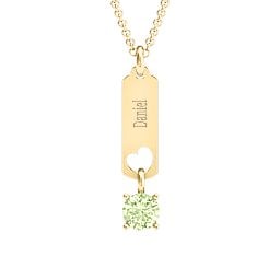 Love Tag Pendant with Round Stone in 18K Gold Plated Silver with Peridot