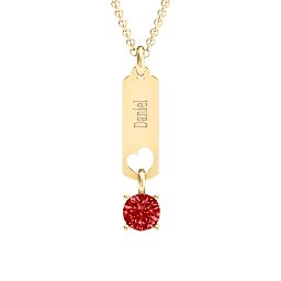 Love Tag Pendant with Round Stone in 18K Gold Plated Silver with Garnet