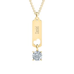 Love Tag Pendant with Round Stone in 18K Gold Plated Silver with Cubic Zirconia