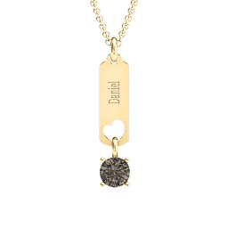 Love Tag Pendant with Round Stone in 18K Gold Plated Silver with Smokey Quartz
