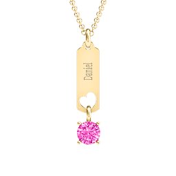 Love Tag Pendant with Round Stone in 18K Gold Plated Silver with Pink Tourmaline