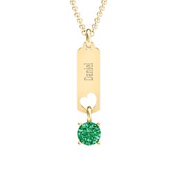 Love Tag Pendant with Round Stone in 18K Gold Plated Silver with Emerald