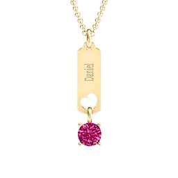 Love Tag Pendant with Round Stone in 18K Gold Plated Silver with Ruby